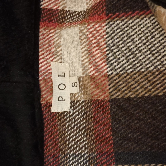 POL Black Multi Soft Brushed Fleece Snap Front Plaid Hoodie Shacket - Picture 7 of 7